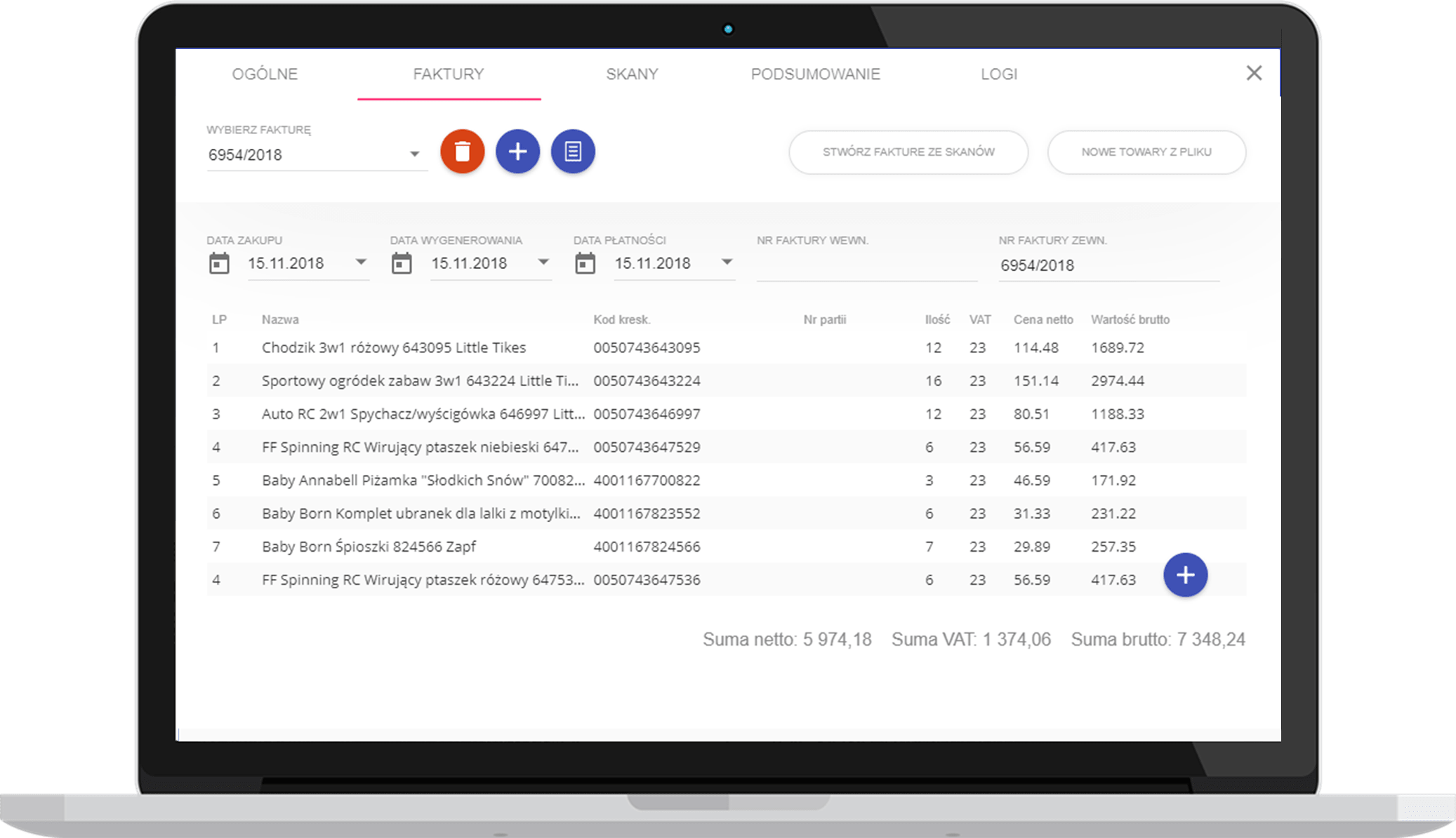 whc warehouse calendar invoices panel screenshot