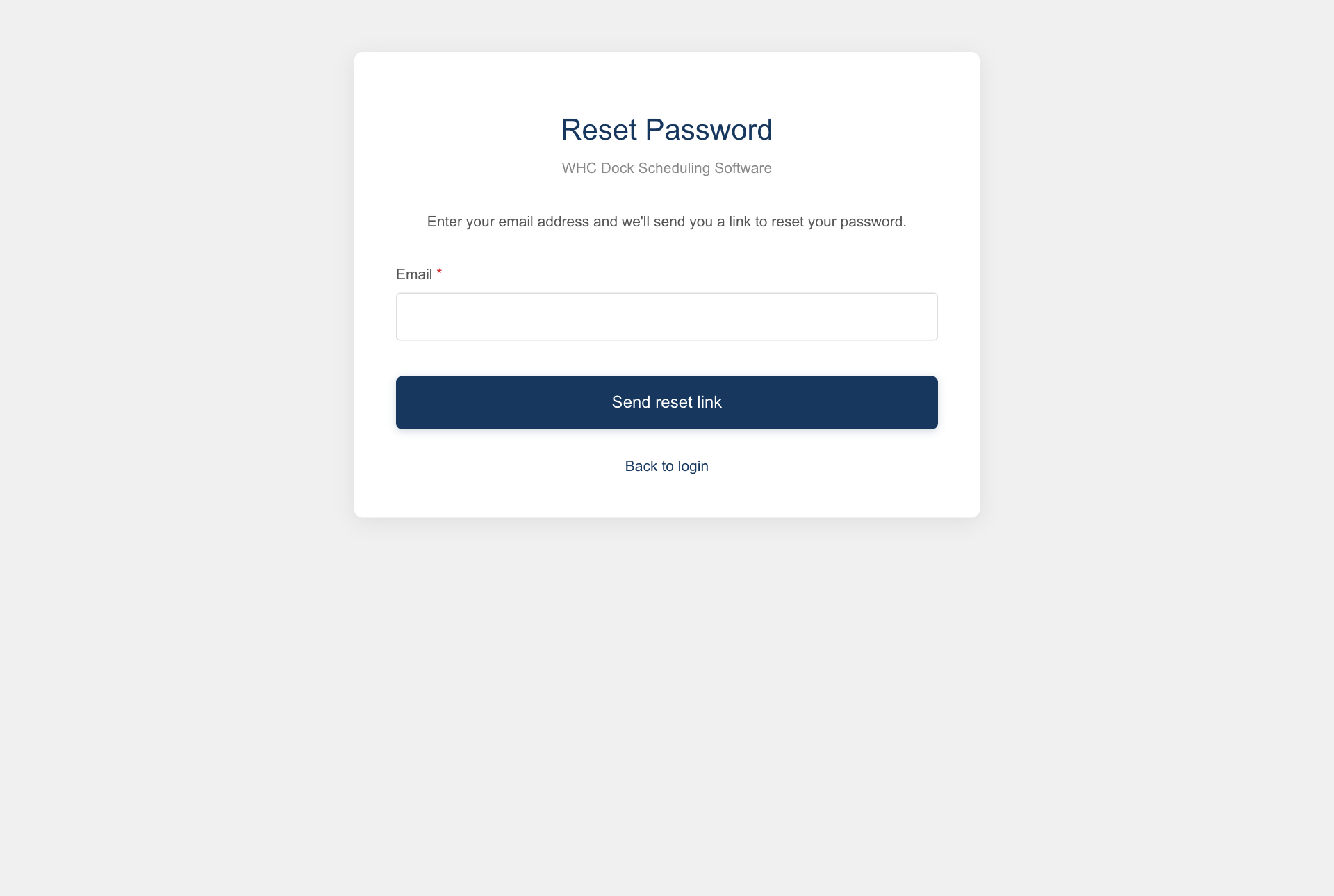 Password recovery screen with an e-mail address field