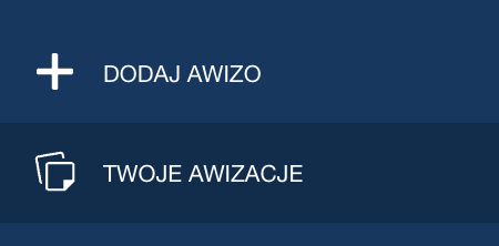 Menu kontrahenta z pozycjami dodawania awiza i Twoje awizacje